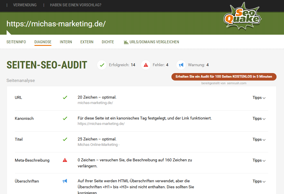 SEOquake Chrome-Erweiterung