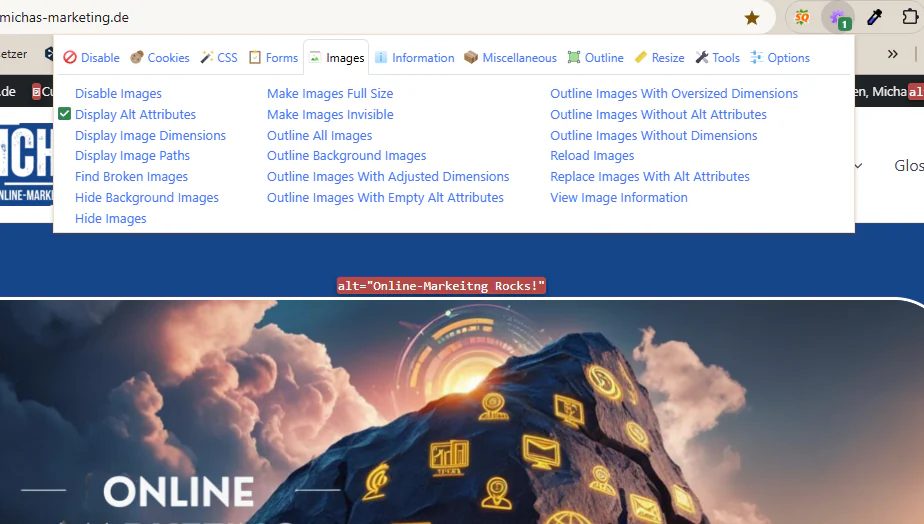 Web Developer Chrome-Erweiterung