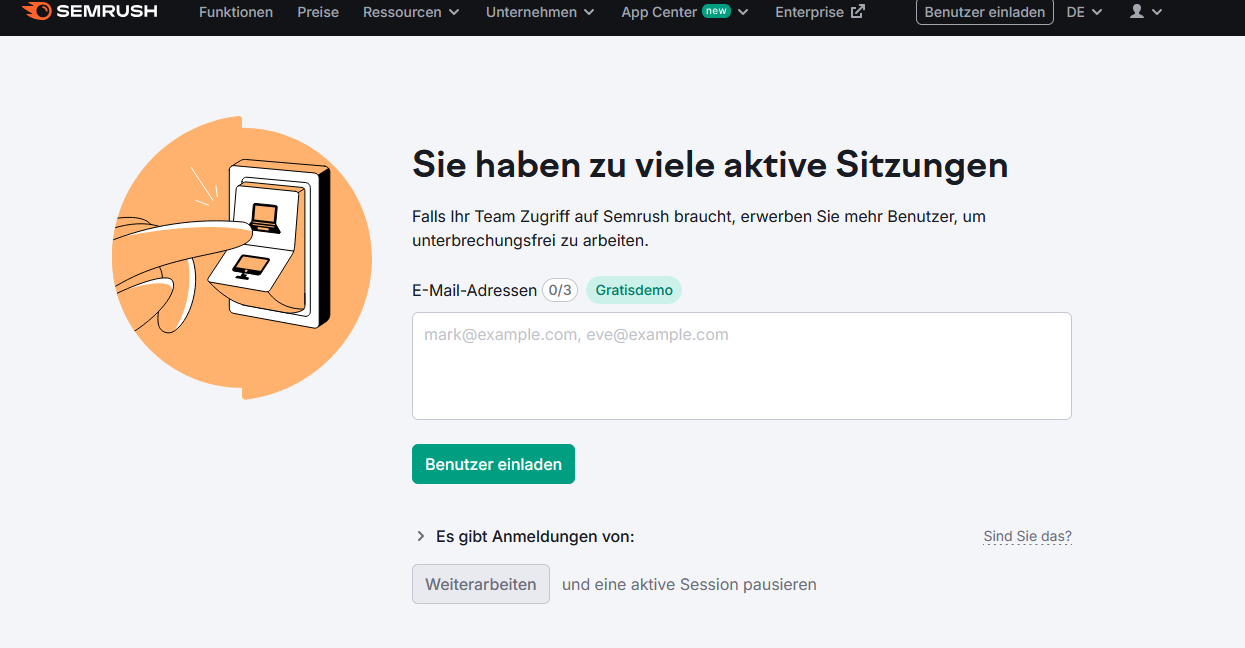 Aktive Sitzungen in Semrush